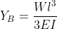 Y_{B}= \frac{Wl^{3}}{3EI}